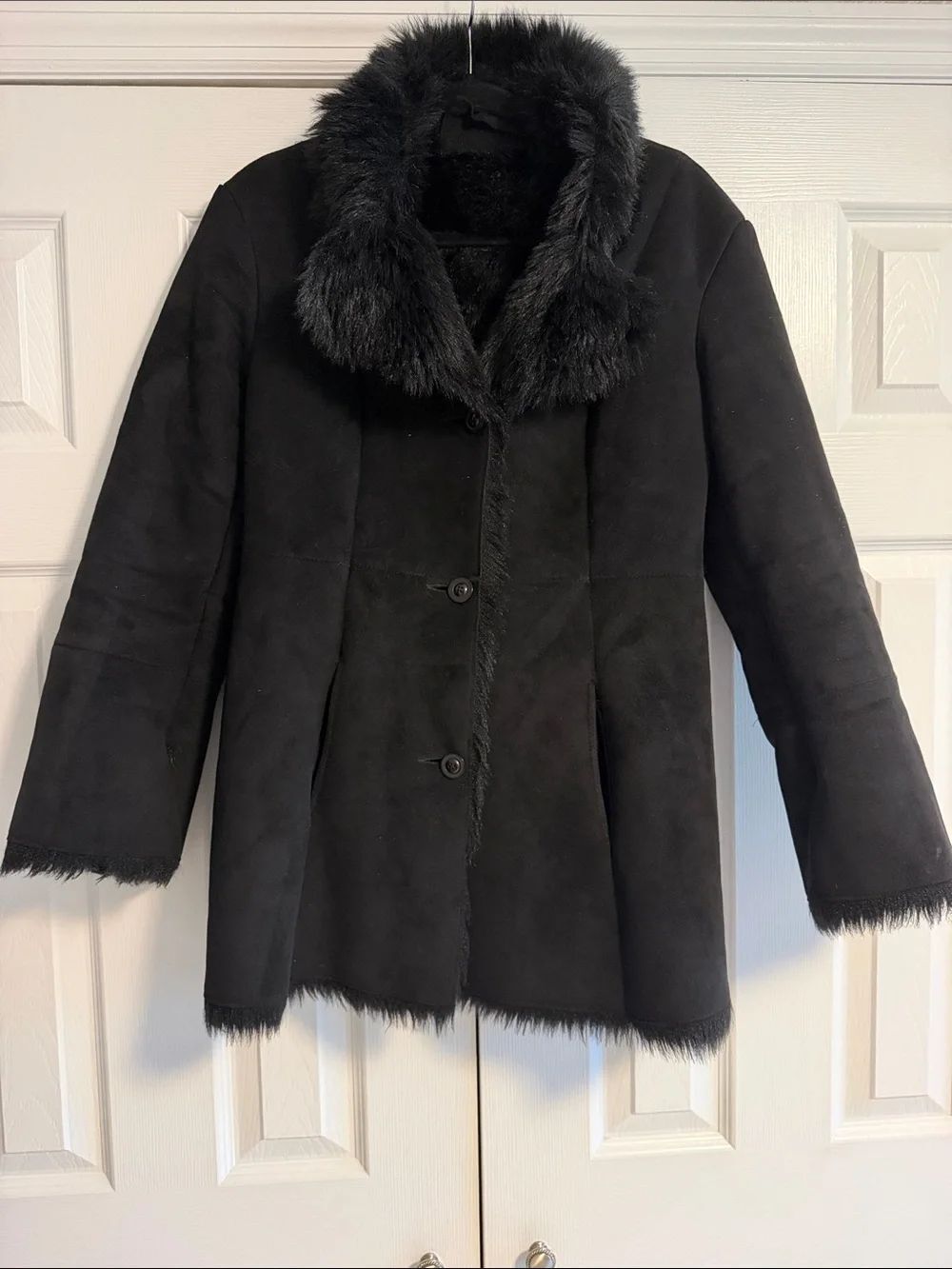 Jones New York Women’s Small Black Faux Suede Faux Fur Lined Coat